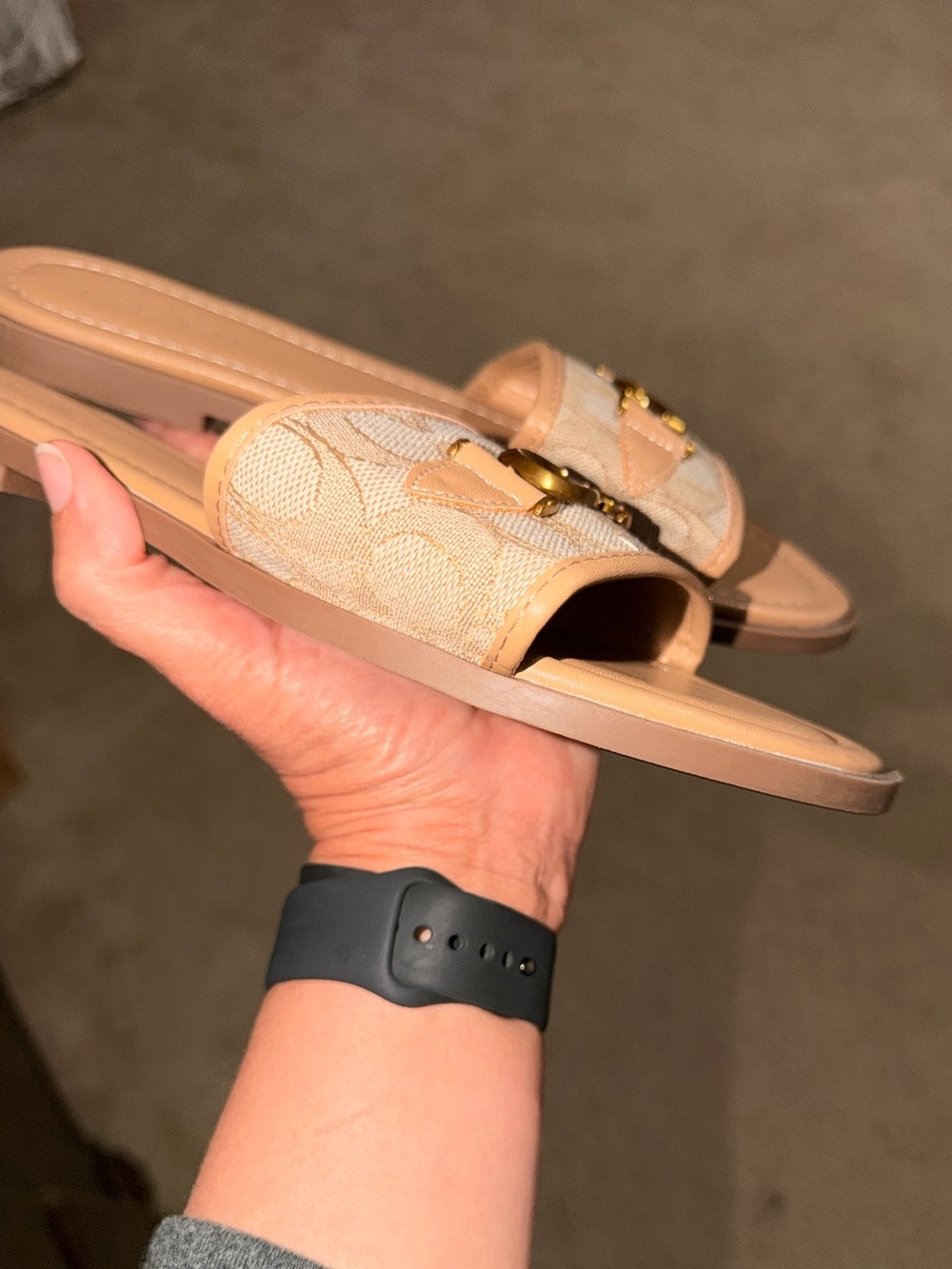 Coach Tan Signature Jacquard Slide Sandals with Gold Hardware - Picture 9 of 11